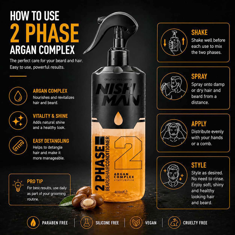 Двуфазен спрей балсам NISHMAN 02 Beard & Hair Conditioner Argan Complex 400 ml NISHMAN € 10.70 Двуфазен спрей балсам NISHMAN 02 Beard & Hair Conditioner Argan Complex 400 ml NISHMAN € 10.70
